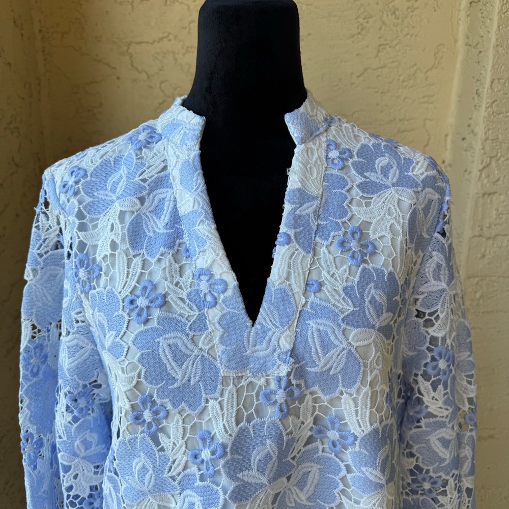 NWT J.Marie Maggie Floral Lace Shift Dress Sz XS Blue White - Picture 7 of 13